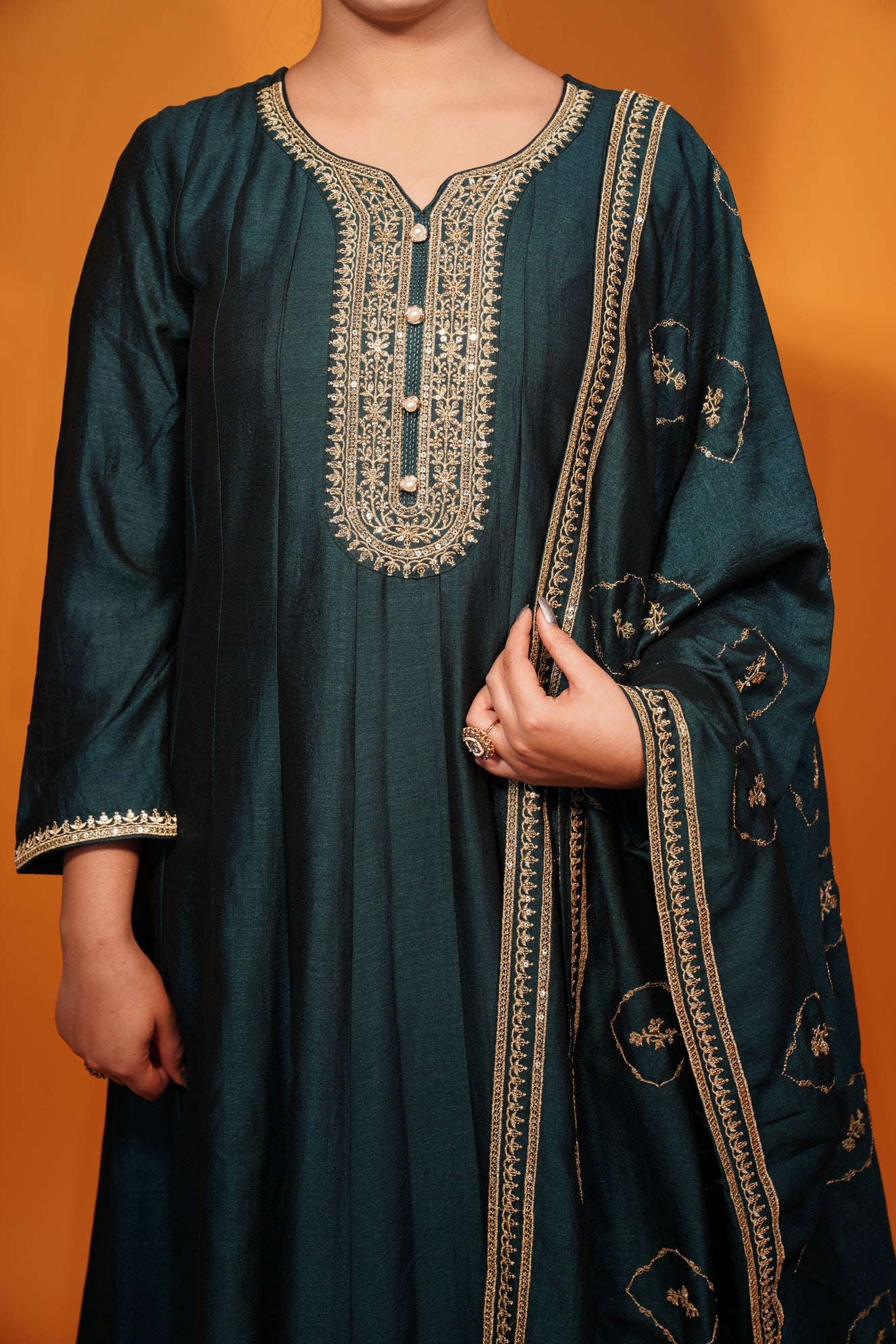 Green Floor Length Frock Style Suit