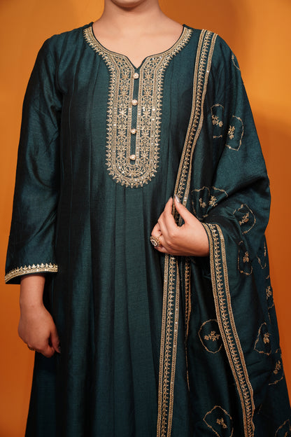 Green Floor Length Frock Style Suit