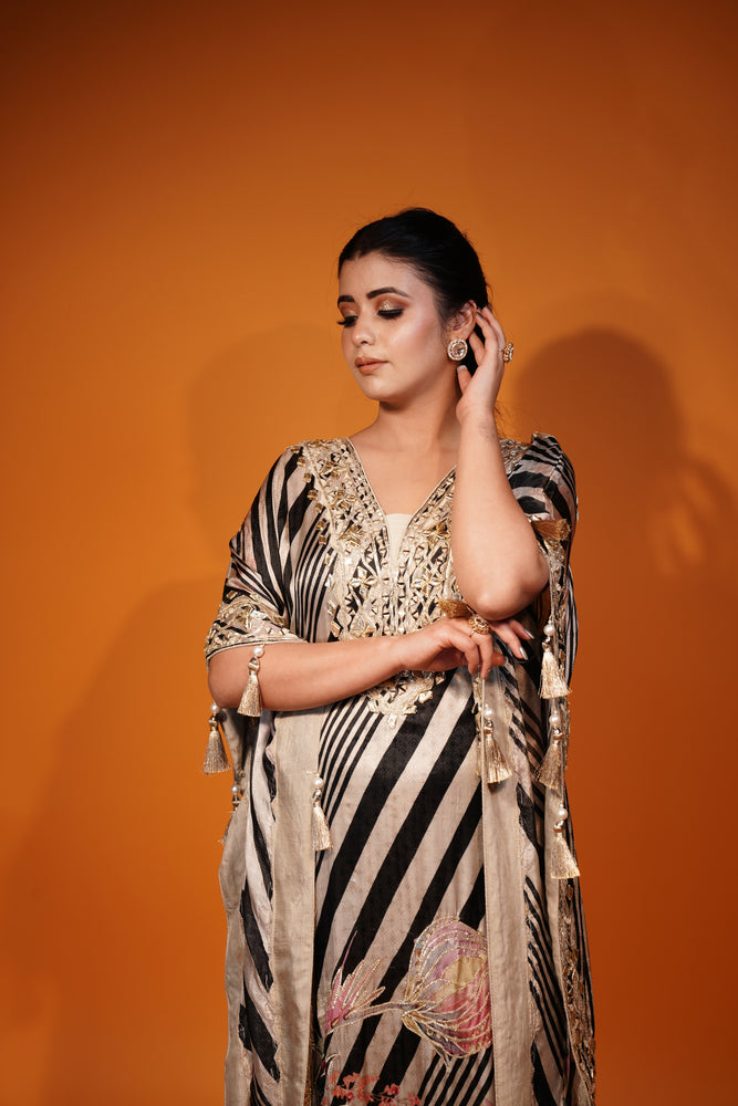 Beige & Black Designer Kaftan Set