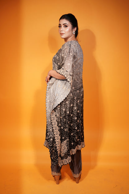 Ombre Grey Black Kaftan & Pant