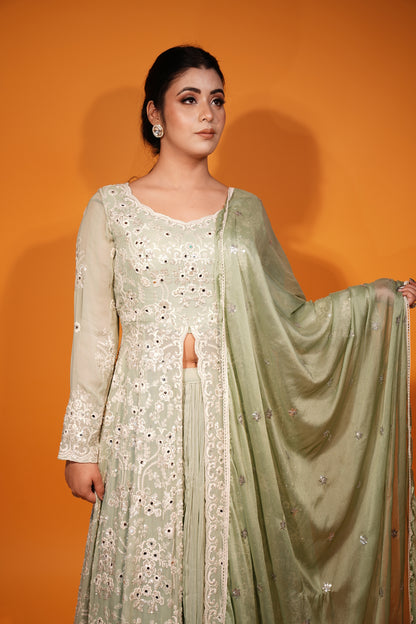 Front Slit Anarkali Suit Paired with Lehenga