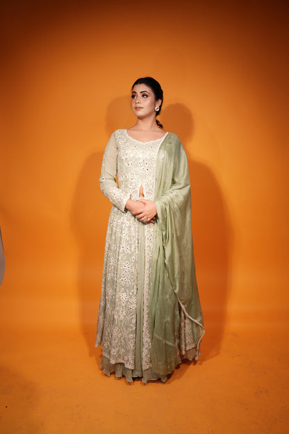 Front Slit Anarkali Suit Paired with Lehenga
