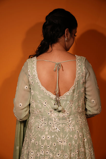 Front Slit Anarkali Suit Paired with Lehenga