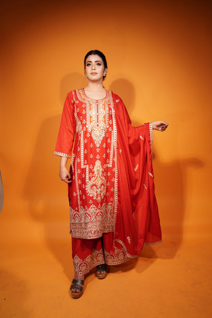 Red Kurti Palazzo with Dupatta