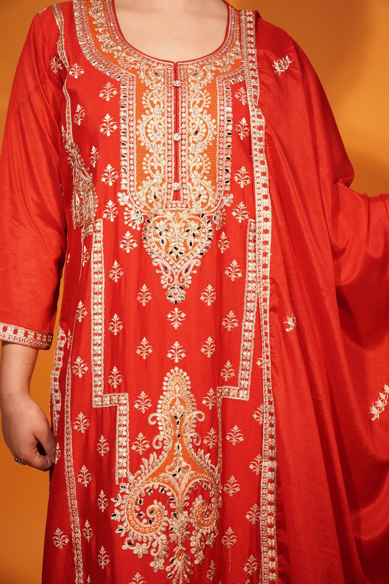 Red Kurti Plazzon  With  Duppatta