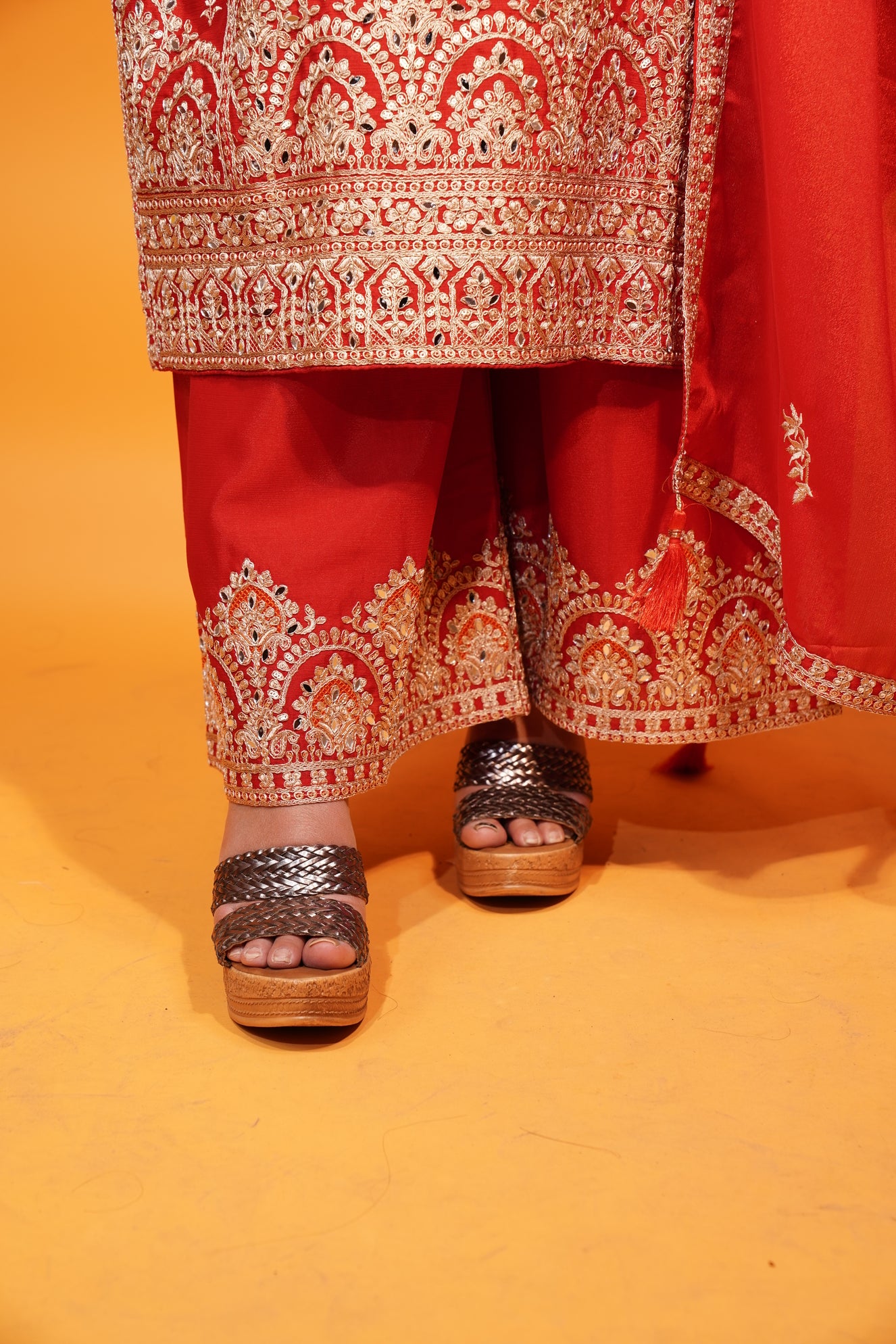 Red Kurti Plazzon  With  Duppatta