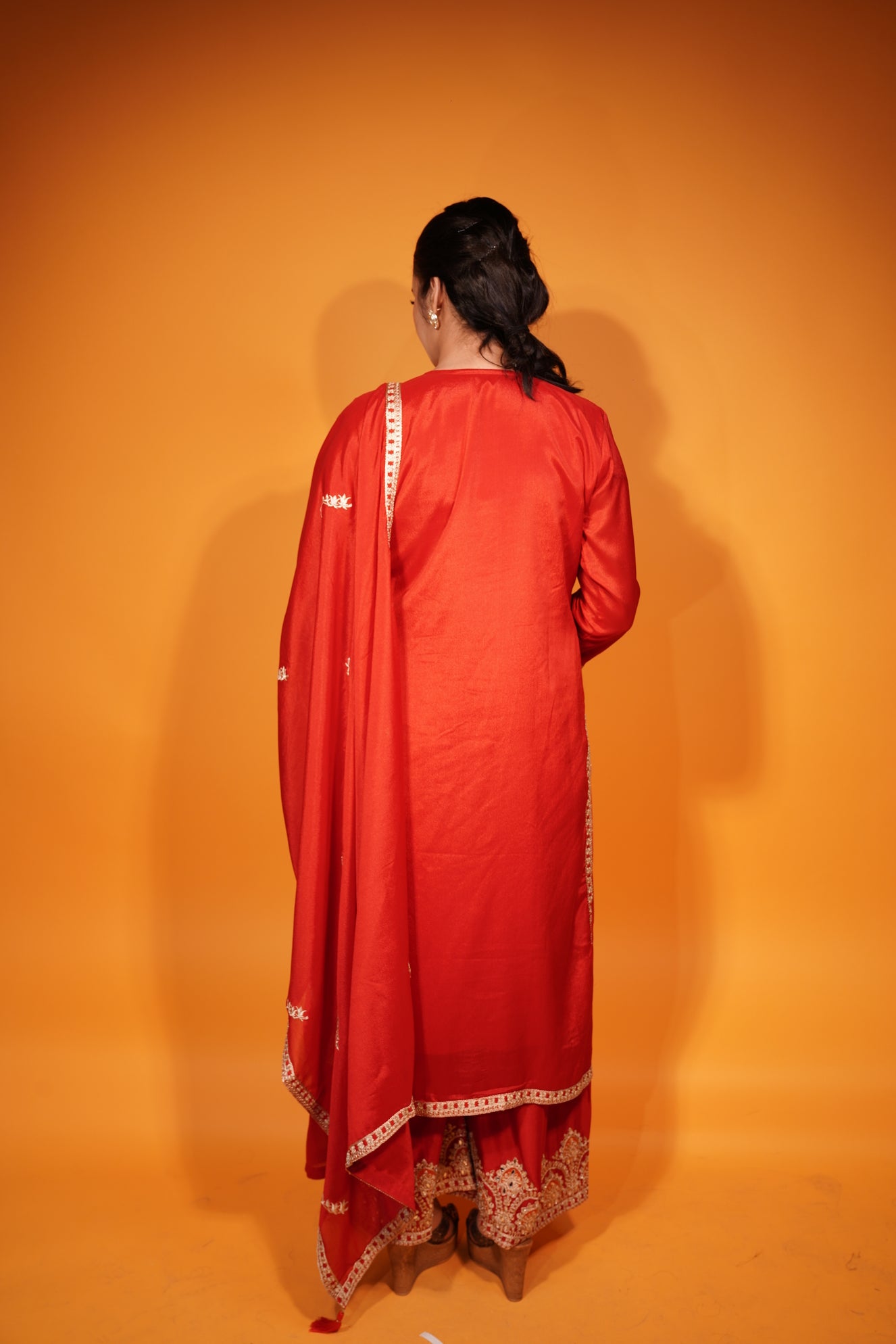 Red Kurti Plazzon  With  Duppatta