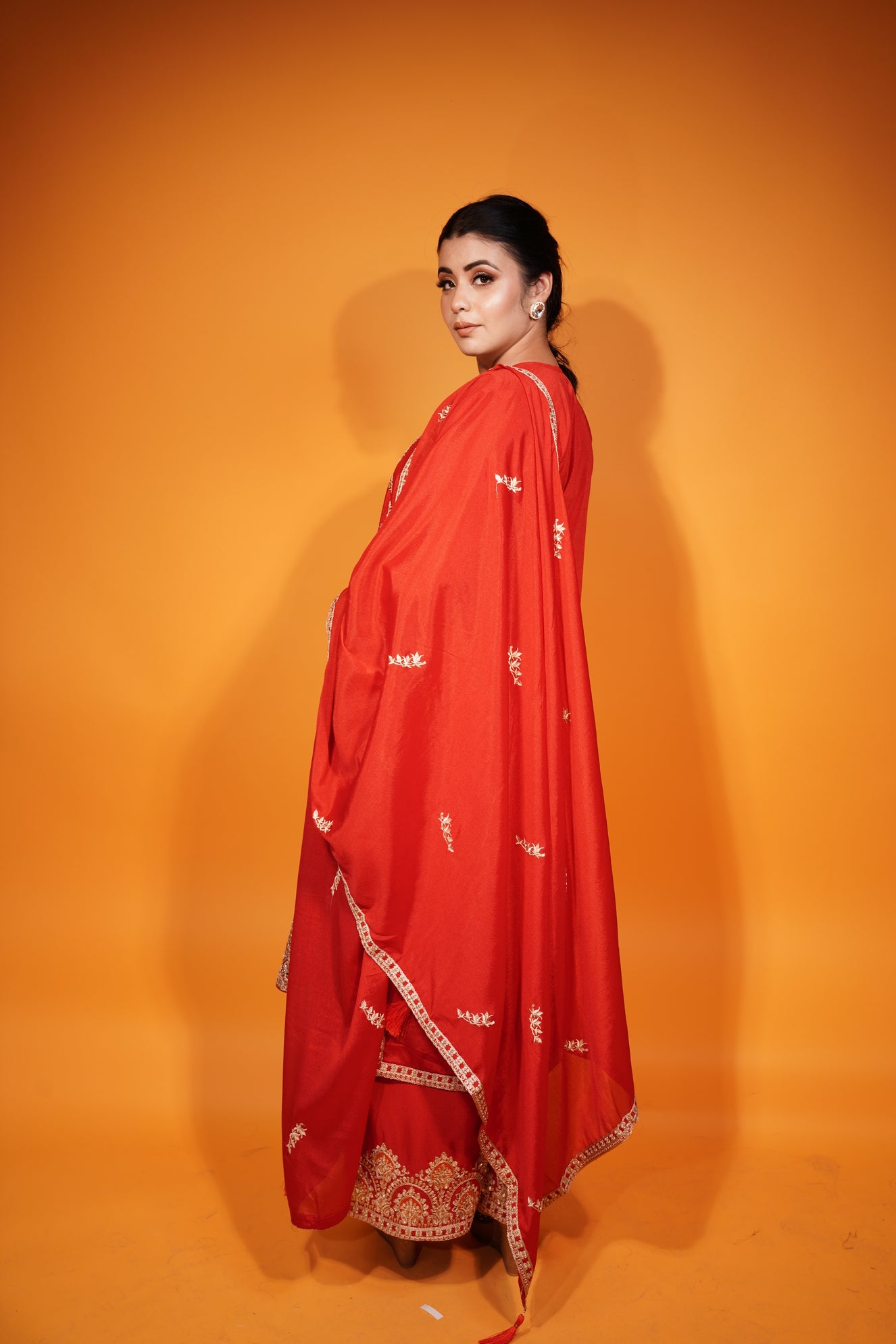 Red Kurti Plazzon  With  Duppatta