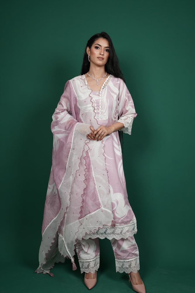 Abstract Printed Kurti Set with Dupatta