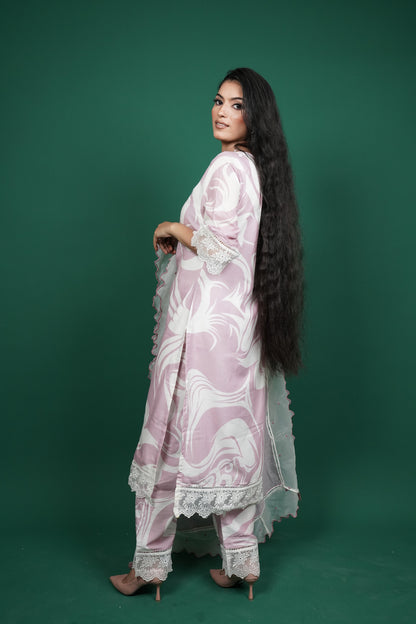 Abstract Printed Kurti Set with Dupatta