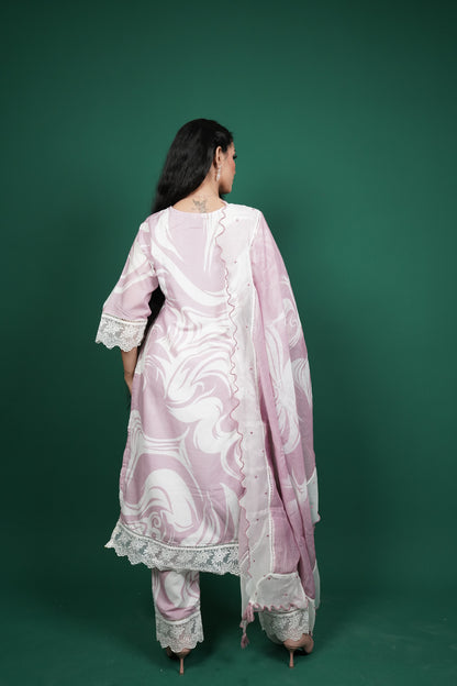 Abstract Printed Kurti Set with Dupatta