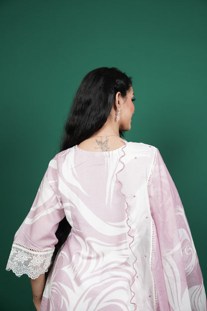 Abstract Printed Kurti Set with Dupatta