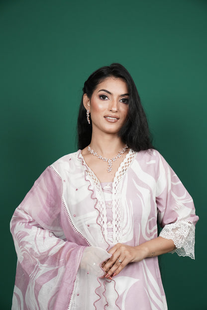 Abstract Printed Kurti Set with Dupatta
