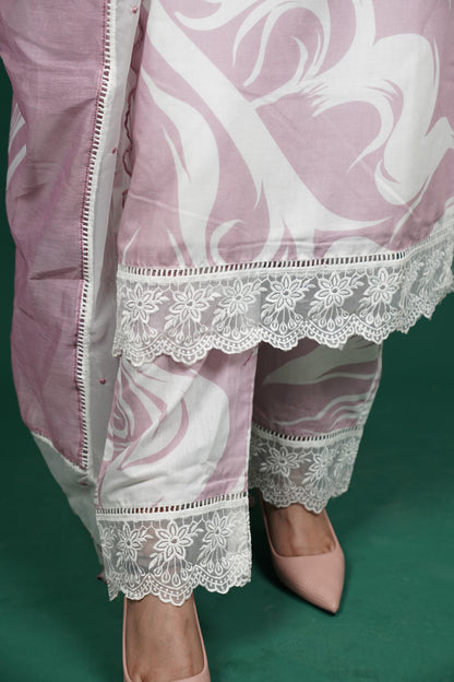 Abstract Printed Kurti Set with Dupatta