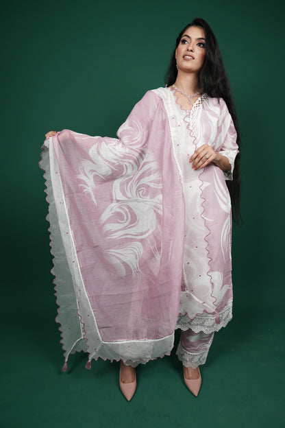 Abstract Printed Kurti Set with Dupatta