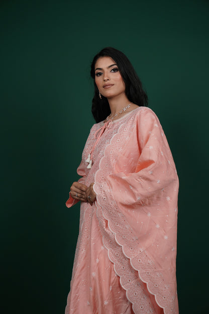 Peach Elegance – Chikankari Embroidered Kurti Set