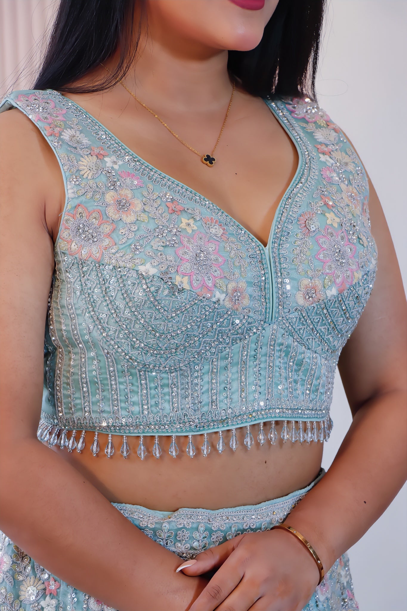 Pastel Mint Green Silk-Georgette Lehenga