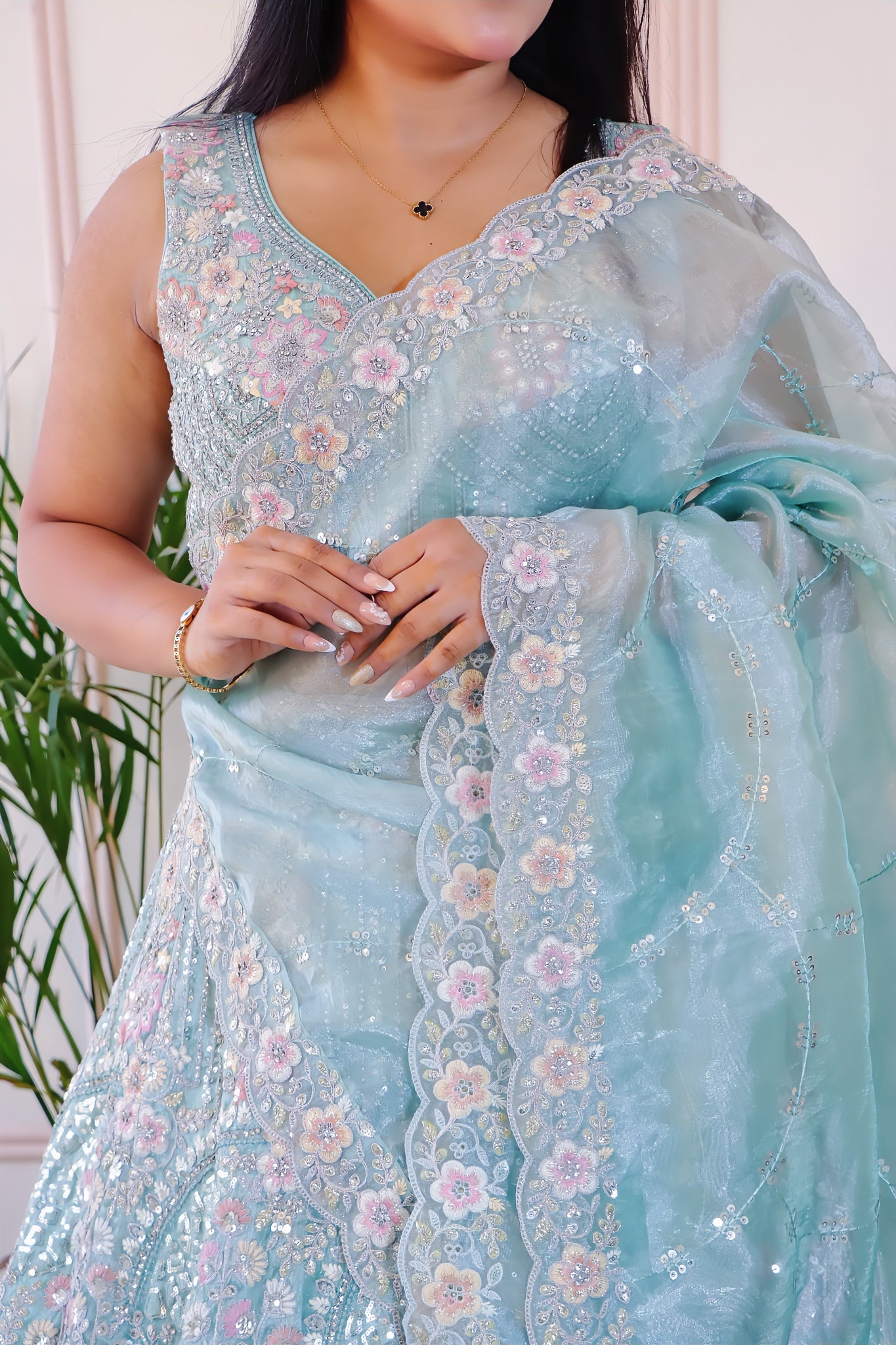 Pastel Mint Green Silk-Georgette Lehenga