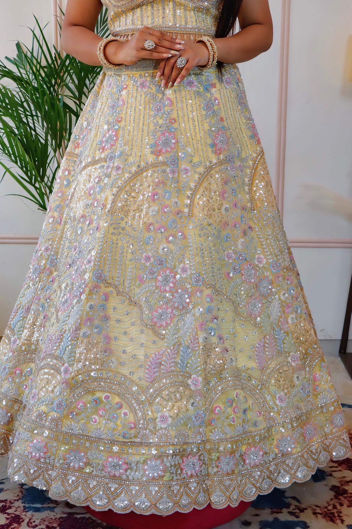 Lemon Yellow Embellished Silk Georgette Lehenga