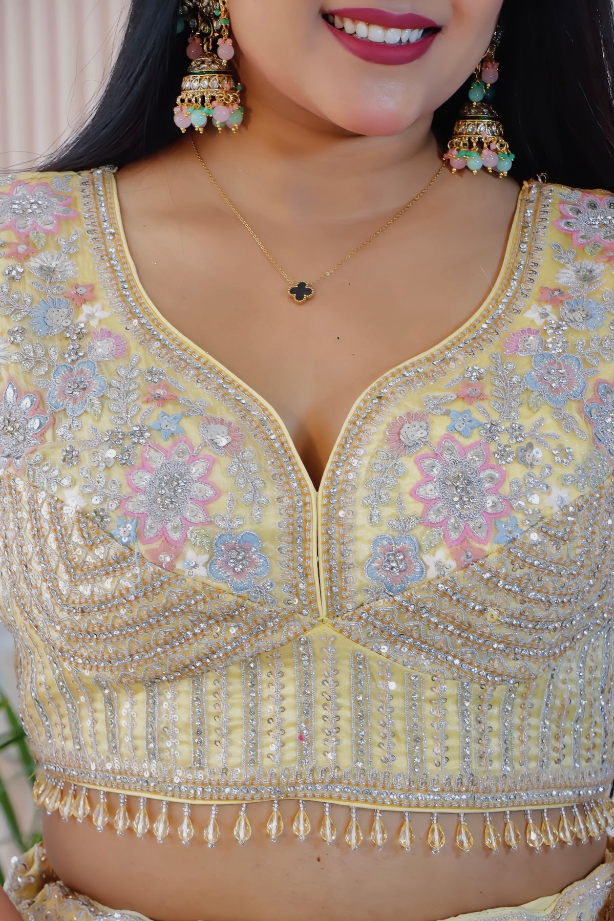 Lemon Yellow Embellished Silk Georgette Lehenga