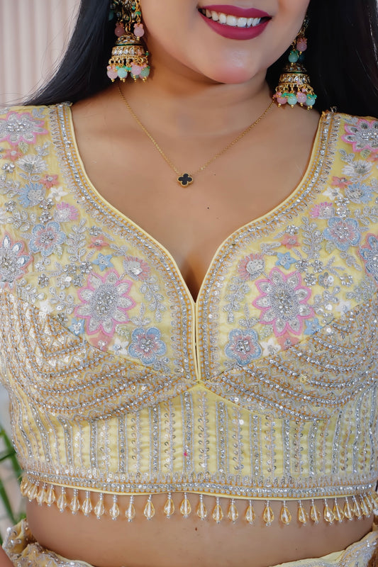 Lemon Yellow Embellished Silk Georgette Lehenga