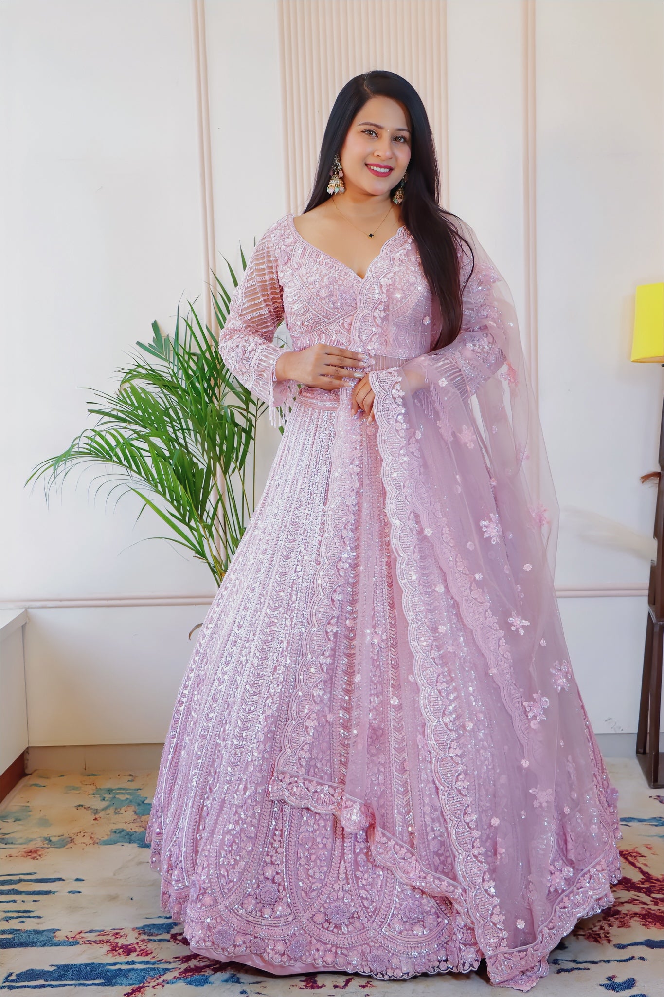 Blush Pink Net Lehenga