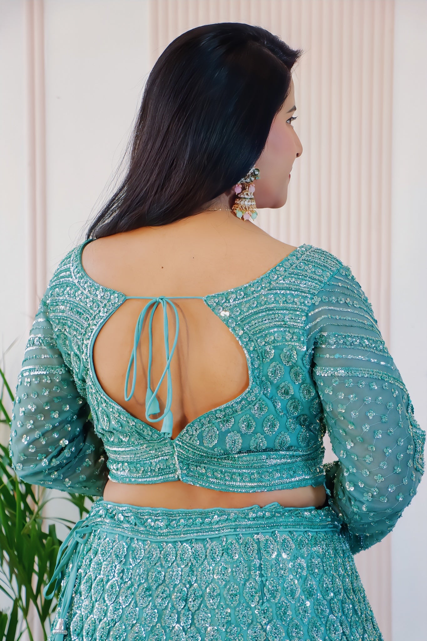 Teal Green Net Lehenga