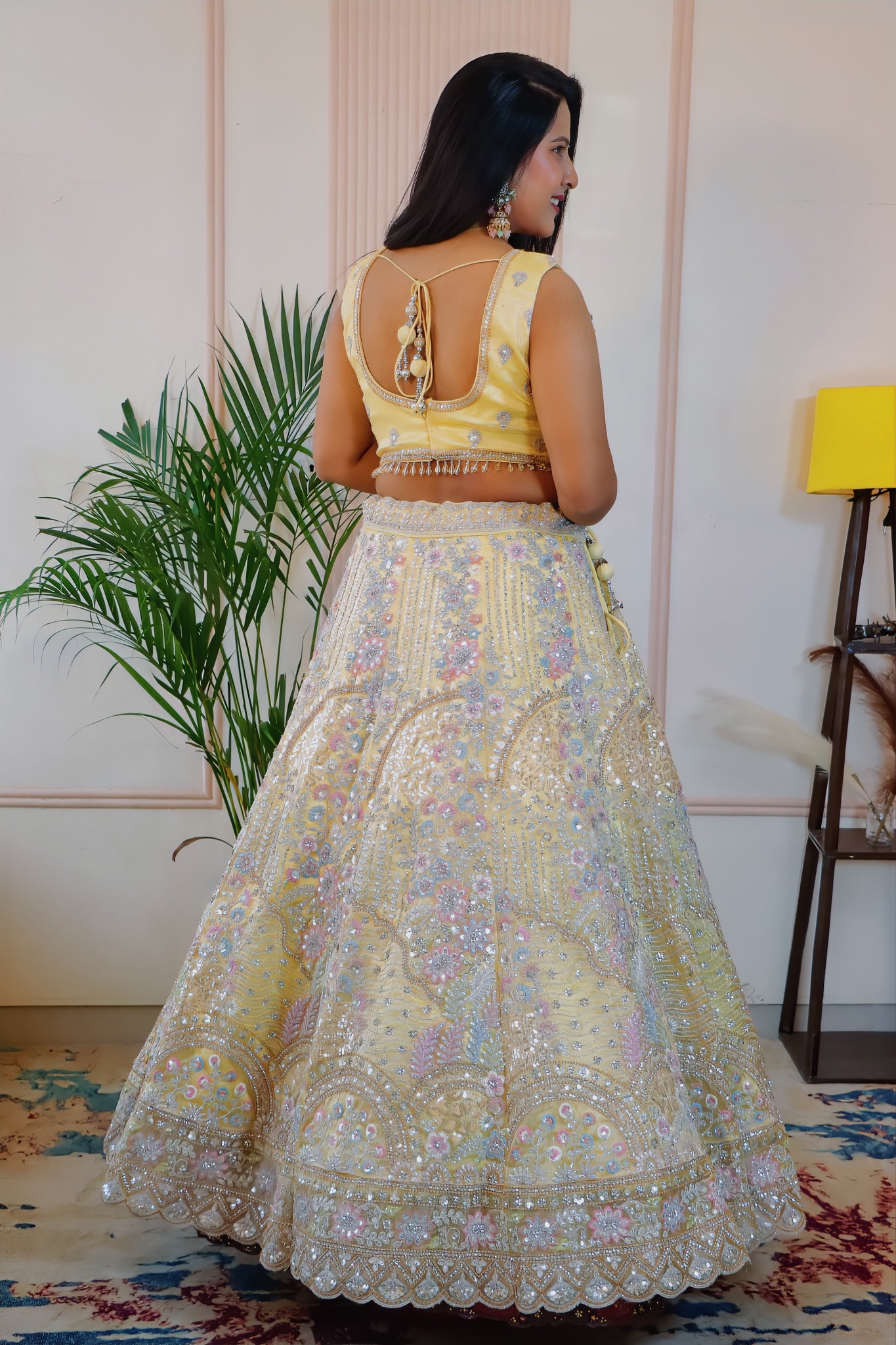 Lemon Yellow Embellished Silk Georgette Lehenga
