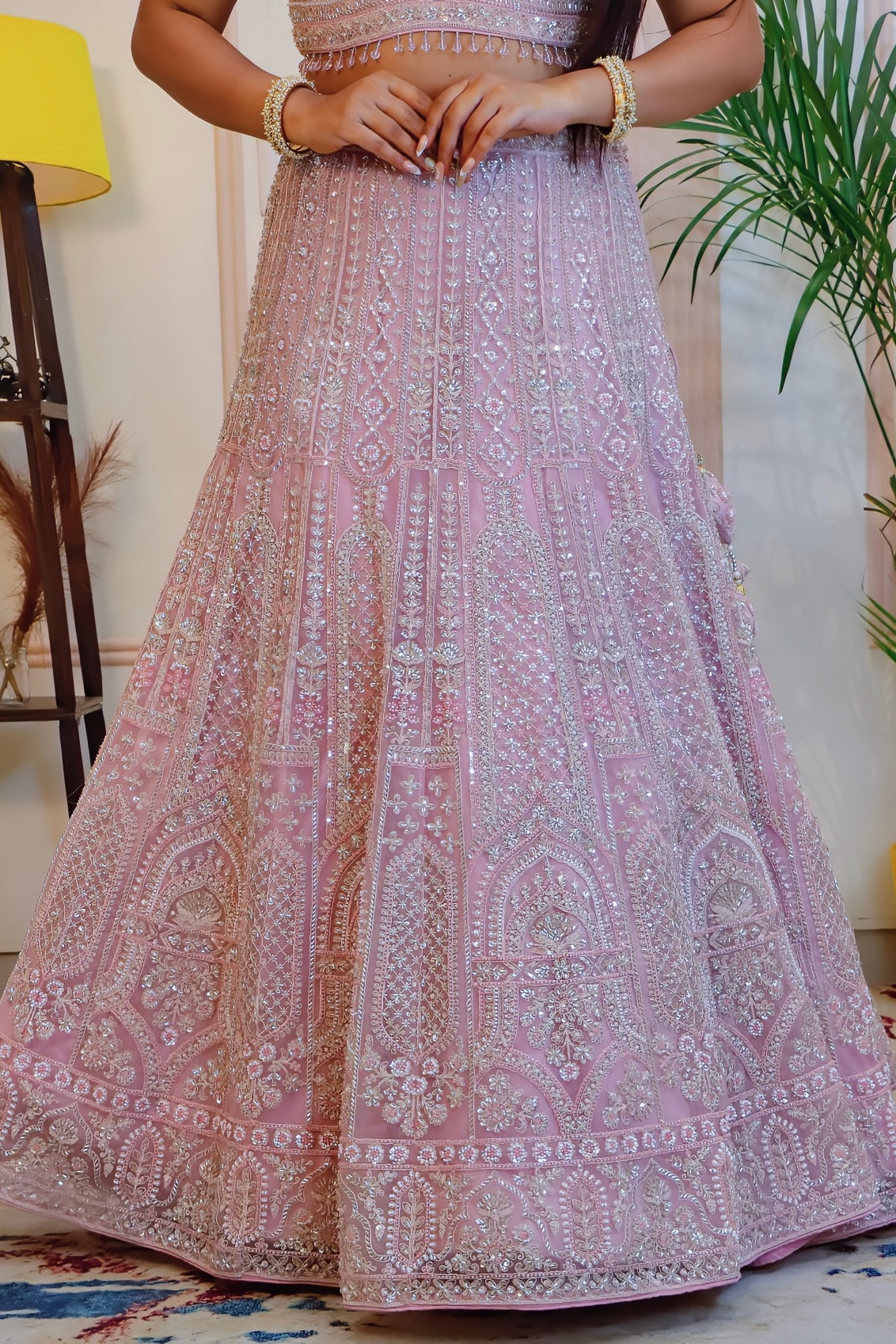 Elegant Pink Net Lehenga