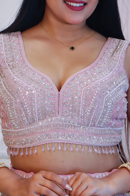 Elegant Pink Net Lehenga