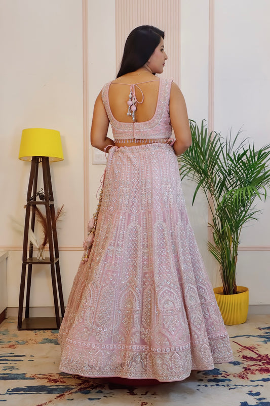 Elegant Pink Net Lehenga