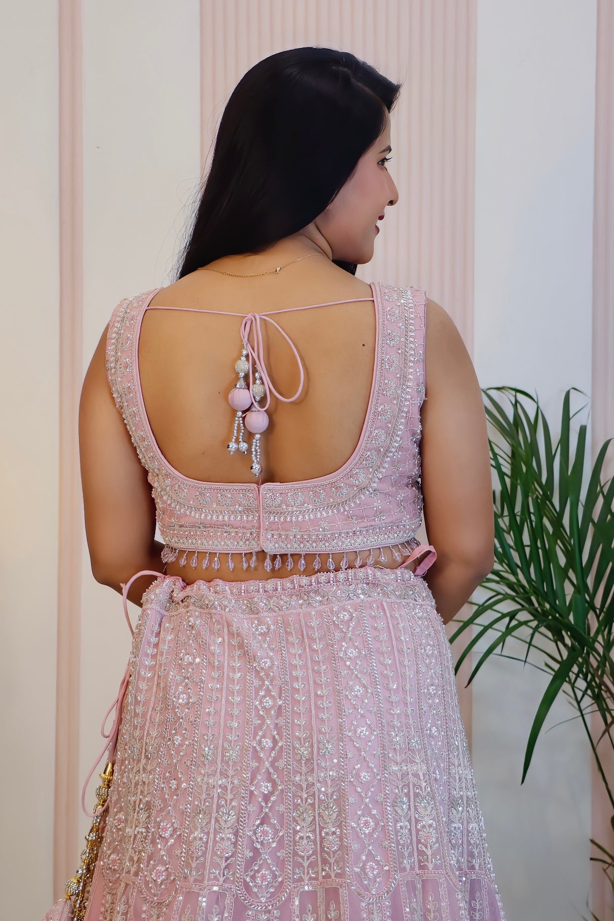 Elegant Pink Net Lehenga