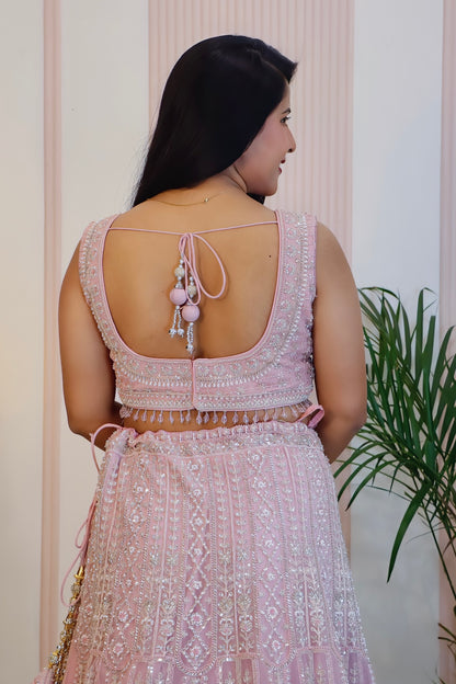 Elegant Pink Net Lehenga