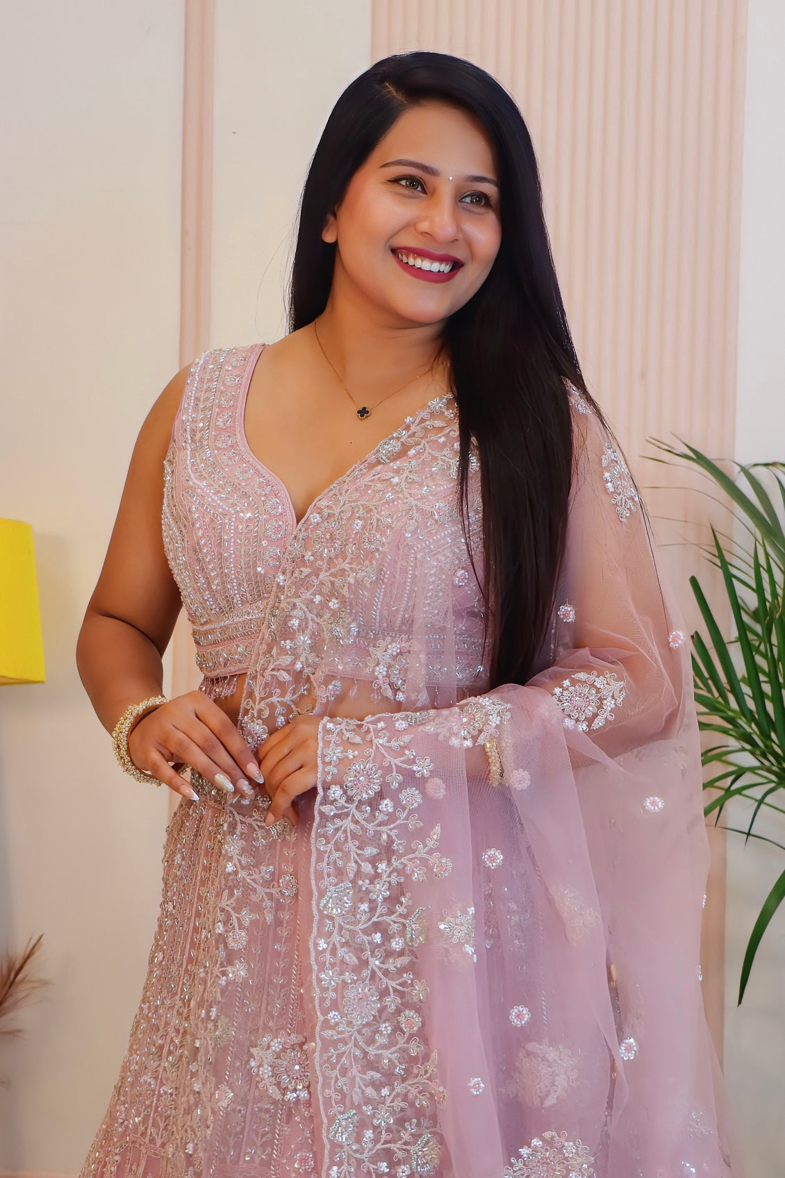 Elegant Pink Net Lehenga