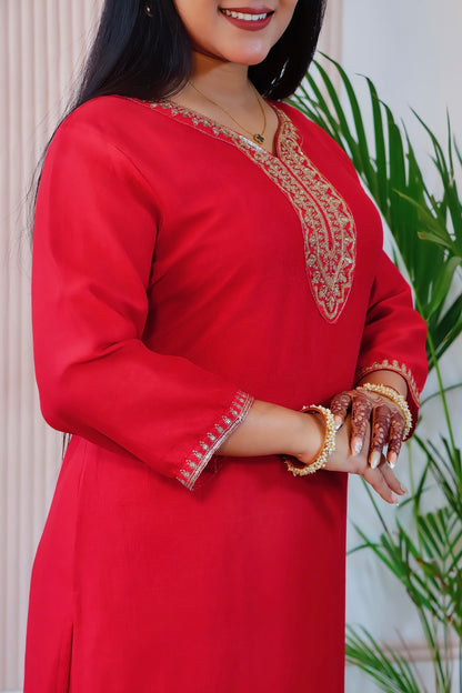 Red Chinon Suit