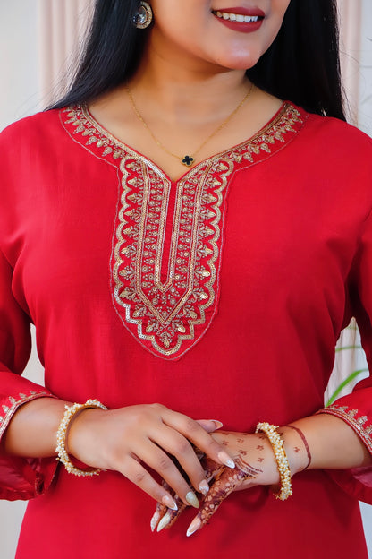 Red Chinon Suit