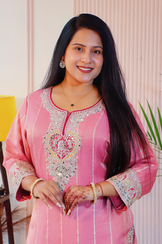 Peach & Maroon Short Kurti with Tulip Pant & Dupatta