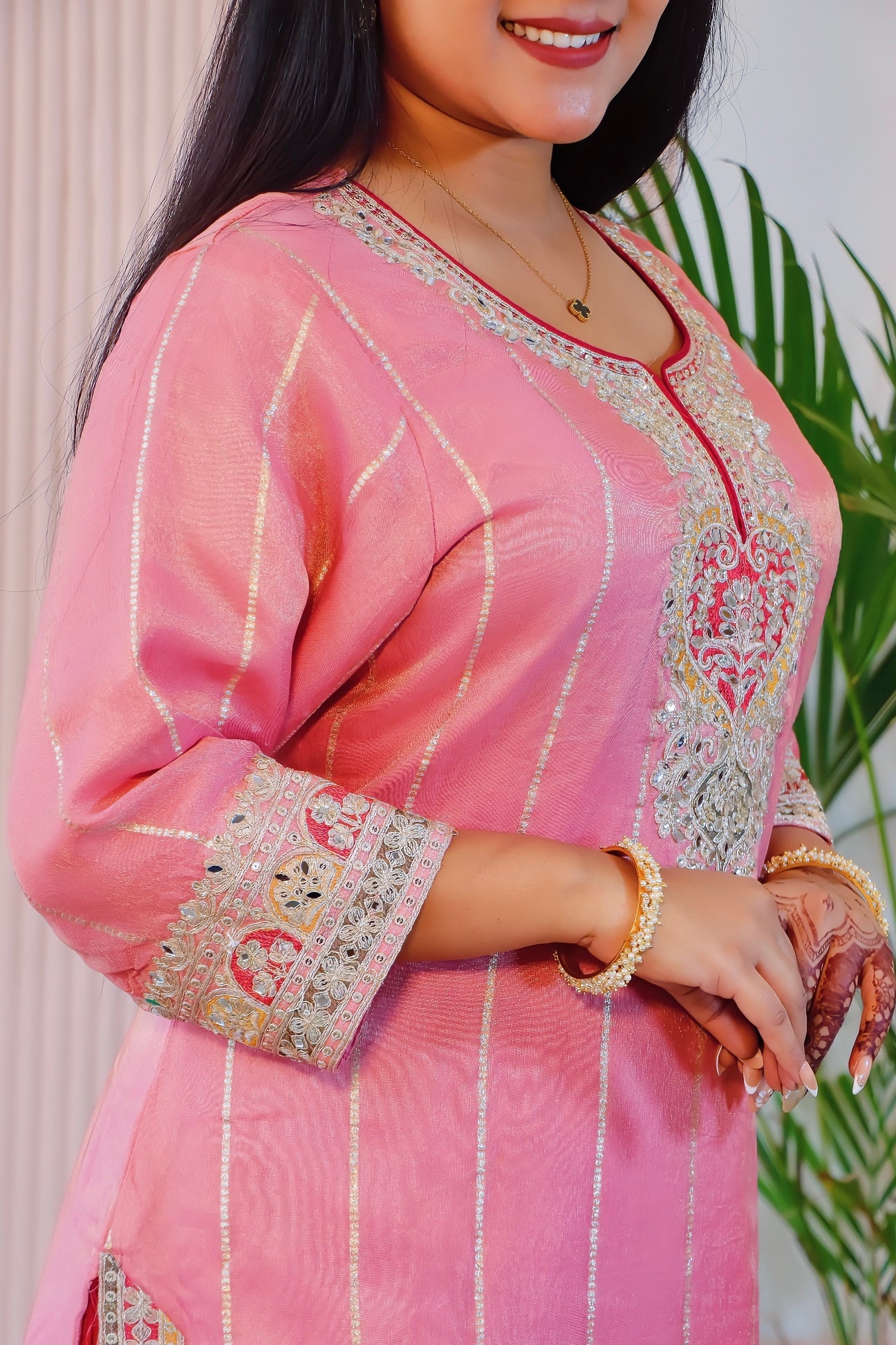 Peach & Maroon Short Kurti with Tulip Pant & Dupatta