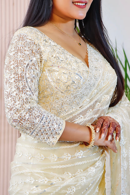 Cream Net Saree
