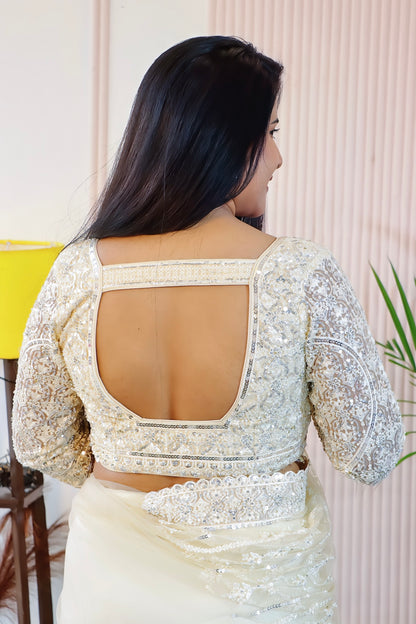 Cream Net Saree