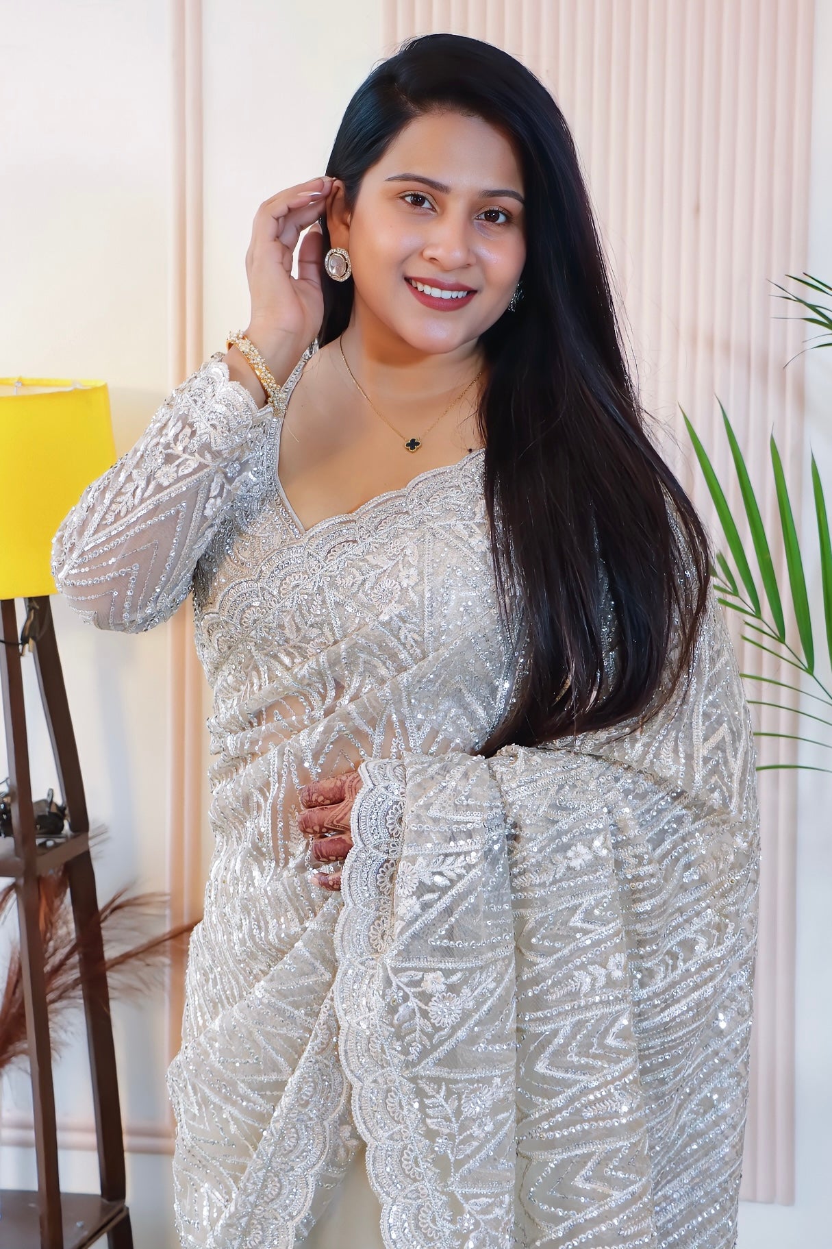 Elegant Grey Net Saree