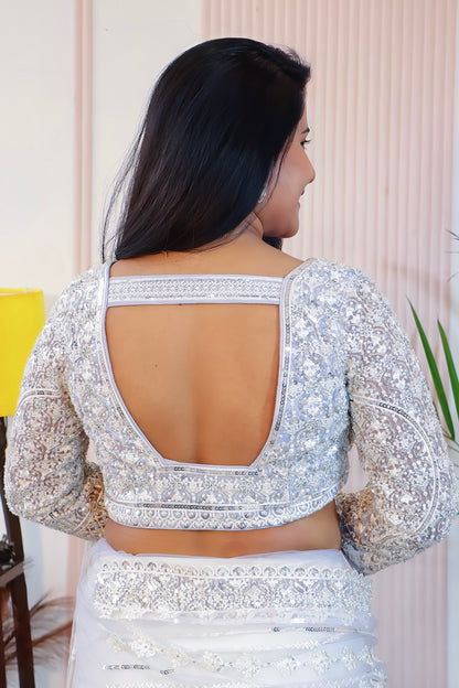 Elegant Grey Net Embroidered Saree