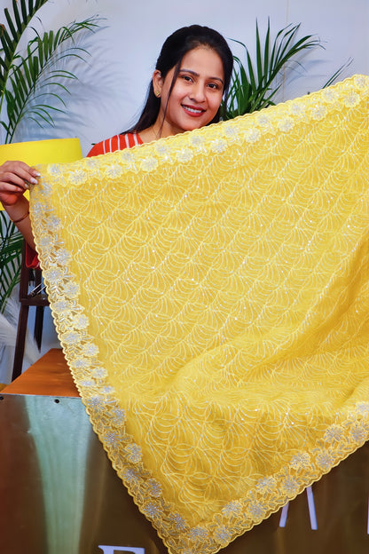 Radiant Lemon Yellow Crust Chiffon Saree