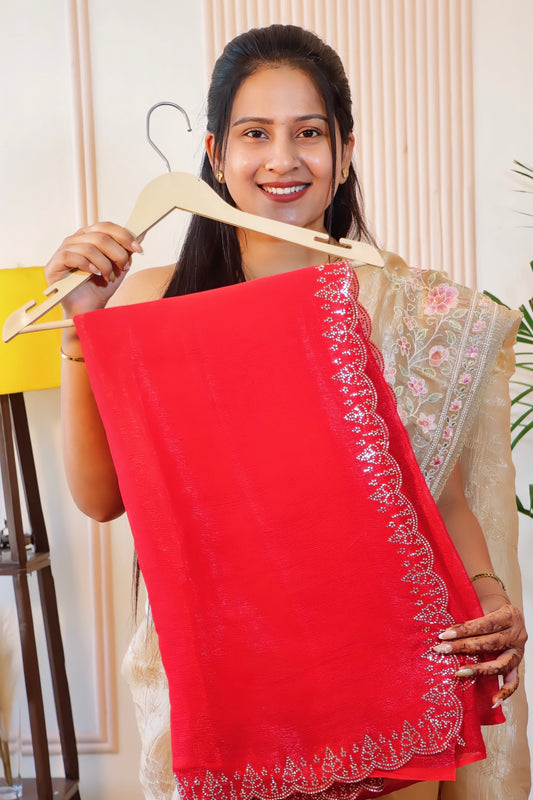 Cherry Red Georgette Saree