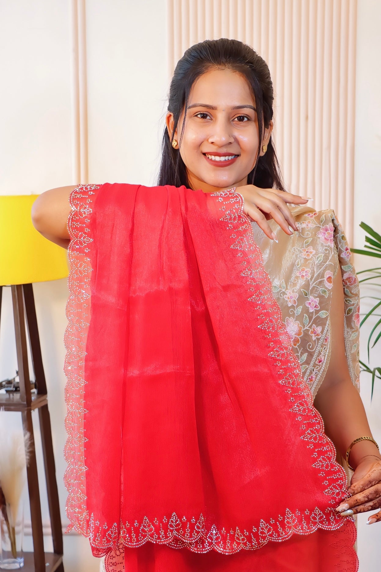 Cherry Red Georgette Saree