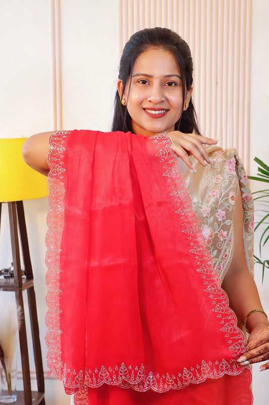Cherry Red Georgette Saree