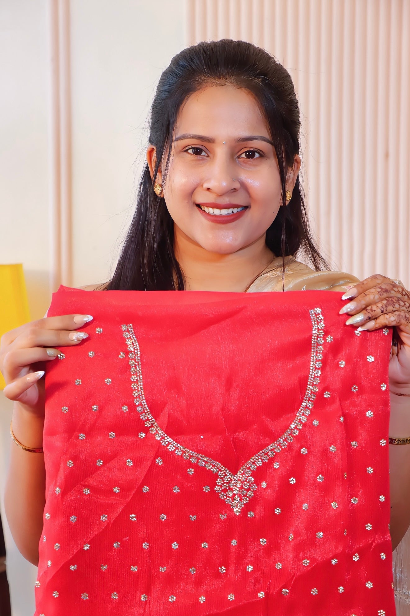 Cherry Red Georgette Saree