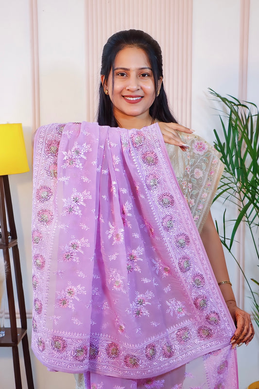 Lavender Elegance Crust Silk Saree