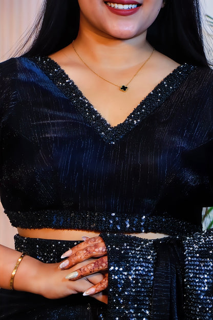 Midnight Black Silk Georgette Saree