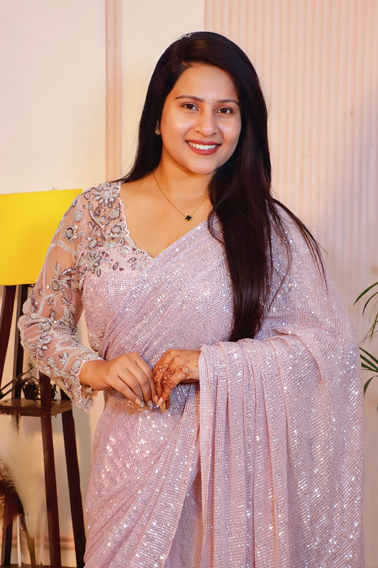Sparkling Pink Net Saree